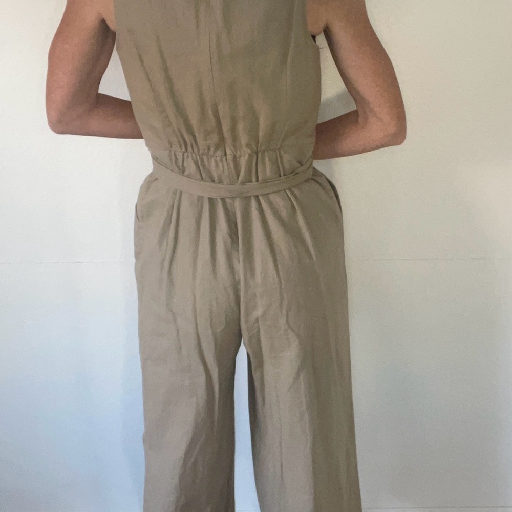 J. Crew Beige Sleeveless Jumpsuit with Tie Waist - Picture 4 of 8